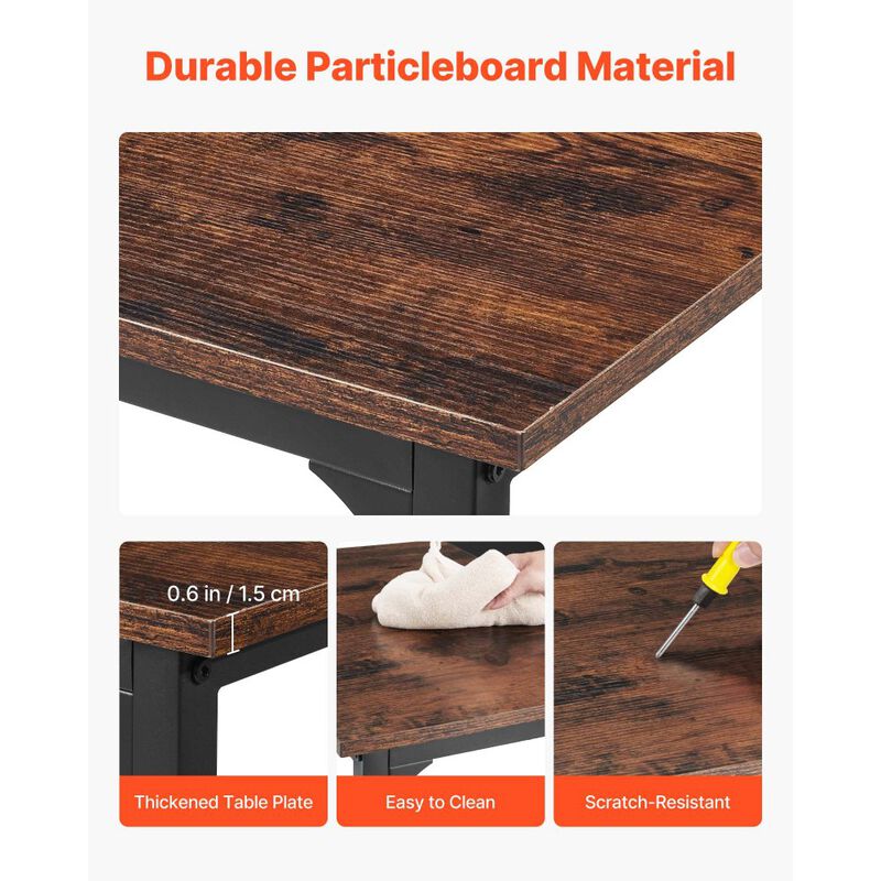 Home Office Computer Desk, Modern Writing Workstation with Steel Frame and Large Legroom-Rustic Brown image number 6
