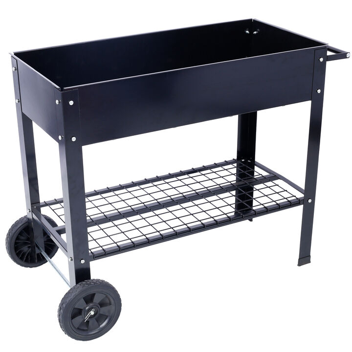 Streamdale Elevated Metal Planter: Mobile, Ergonomic, Black