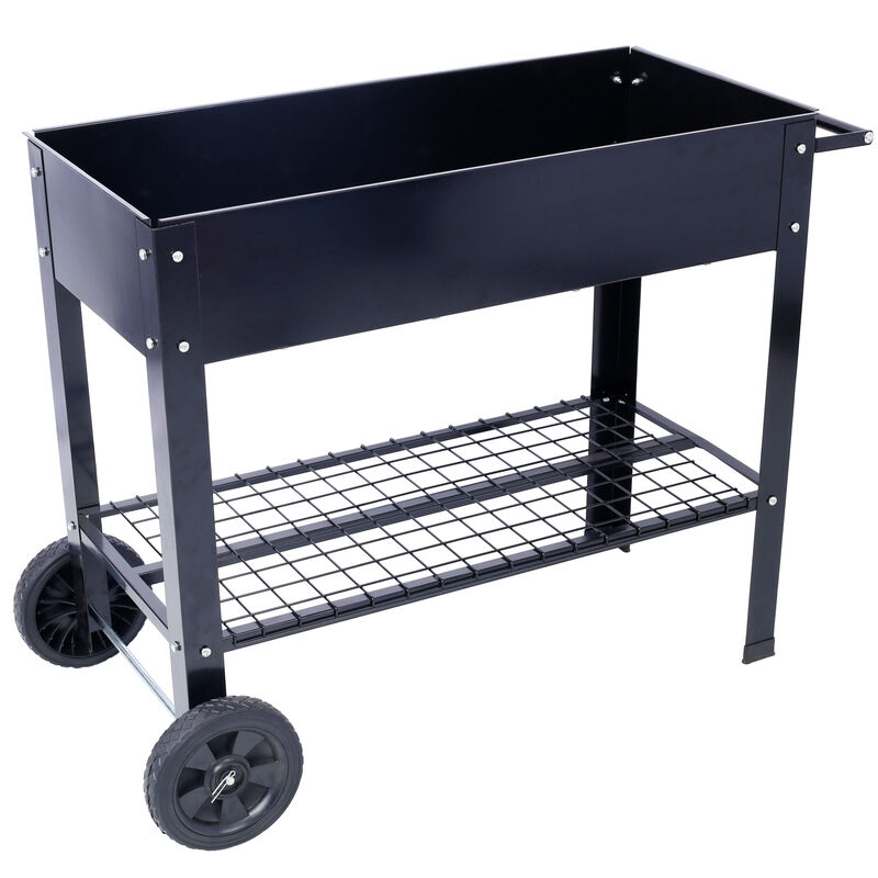 Streamdale Elevated Metal Planter: Mobile, Ergonomic, Black
