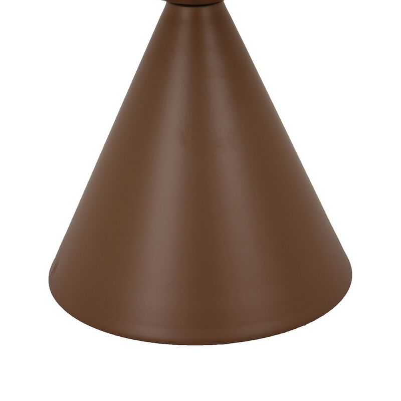Jammy Plant Stand Table, Round 24 Inch Top, Brown Metal Cone Base - Benzara