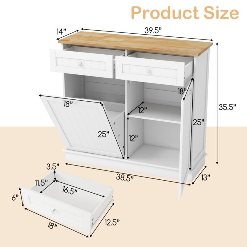 Hivvago Kitchen Tilt Out Trash Cabinet with 2 Drawers and Adjustable Shelf