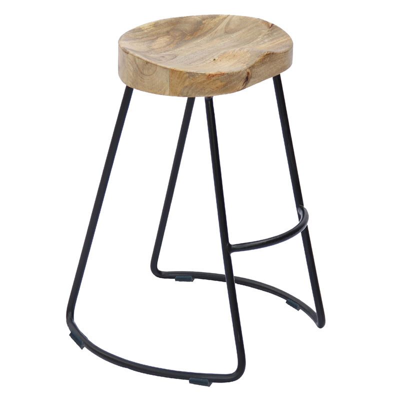 Ela Mango Wood Bar Stool, Saddle Seat, Iron Frame image number 0