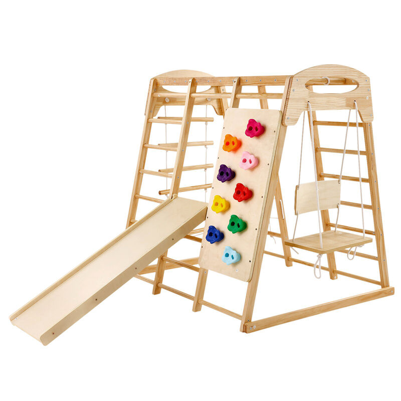 7-in-1 Indoor Jungle Gym for Toddlers with Slide Swing Monkey Bar and Climbing Wall