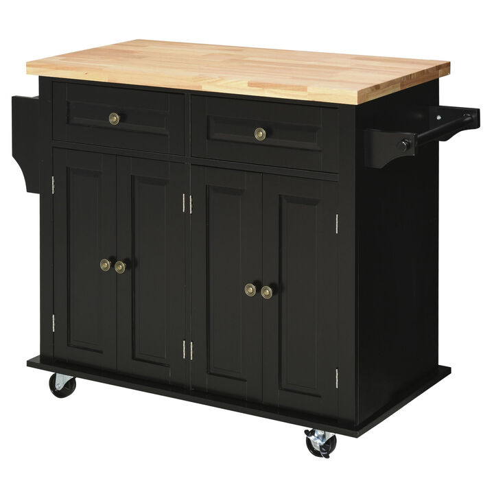 Rolling Kitchen Microwave Island with Flexible Storage Shelf Unit and Drawers