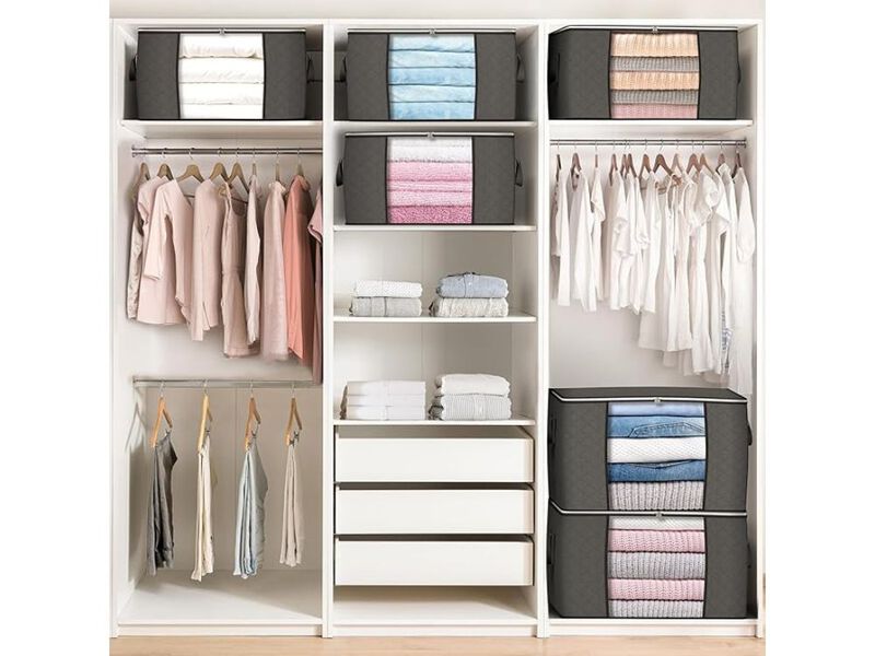 90L Large Storage Bags 6 Pack Foldable Closet Organizer Bins Gray Boxes image number 1