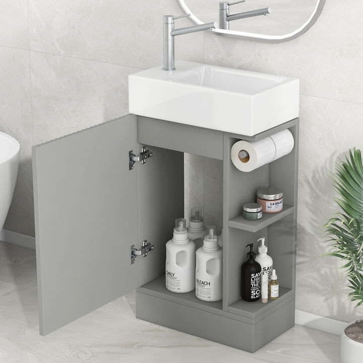 Merax Bathroom Vanity without Sink, Base Only, Multi-functional Bathroom Cabinet with Doors and Drawer