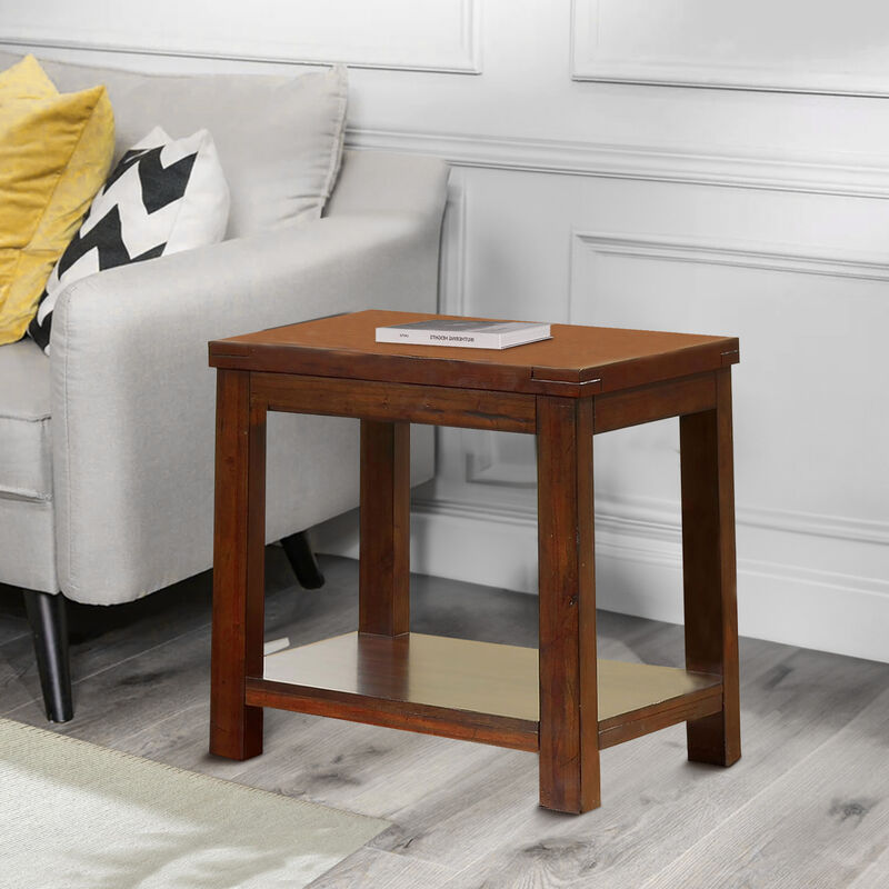 Square Shaped End Table with Open Bottom Shelf, Dark Cherry - Benzara