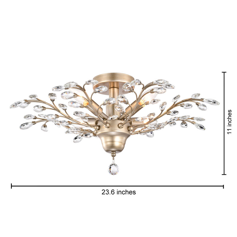 Grace 4-light Brushed Champagne Silver Crystal Leaves Flush Mount image number 3