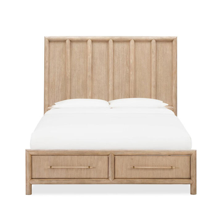 Dory King Size Bed, Panel Vertical Wood Bar Headboard, Light Brown Acacia - Benzara