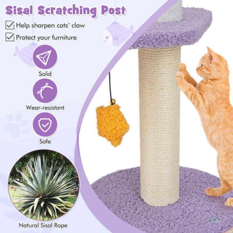 Hivvago 66 Inch Cute Cat Tree Cats Multi-level Tall Cat Tower with Sisal Covered Scratching Posts