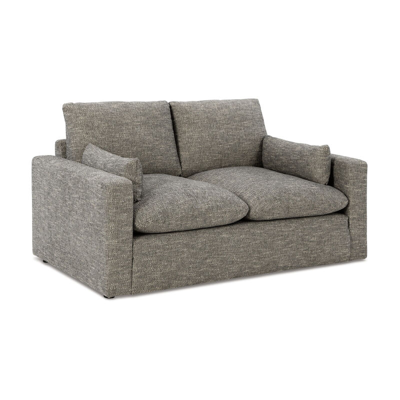 Yezi Loveseat, 64 Inch, 2 Pillows, Granite Gray Polyester, Foam Fill - Benzara image number 0