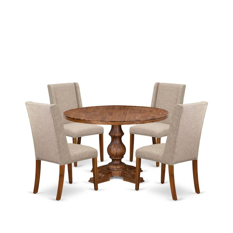 5-Piece Dining Room Set A Dining Table, 4 Light Tan Fabric Upholstered Chairs