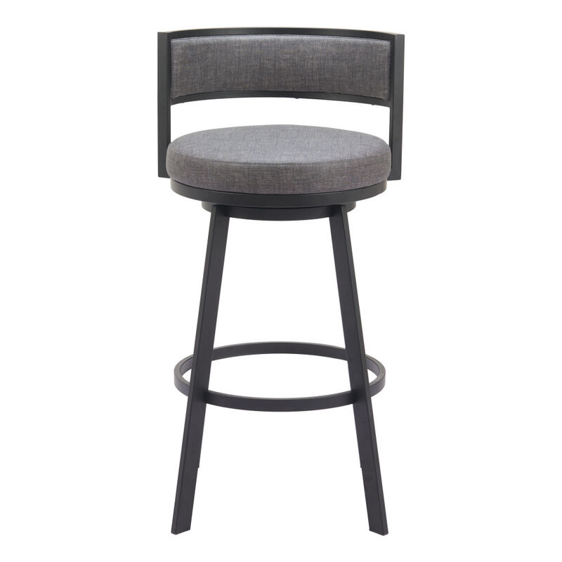 HomeRoots 31" Gray and Black Fabric and Steel Low Back Bar Height Swivel Bar Chair
