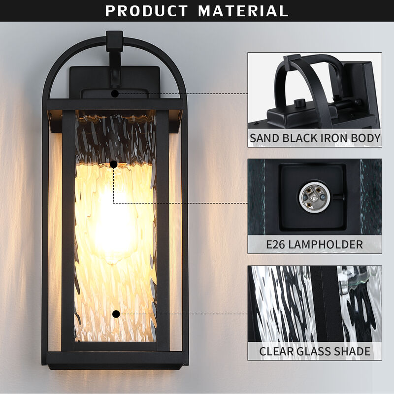 15.25 in. 1-Light Black Outdoor Wall Lantern with Clear Water Glass Shade image number 3