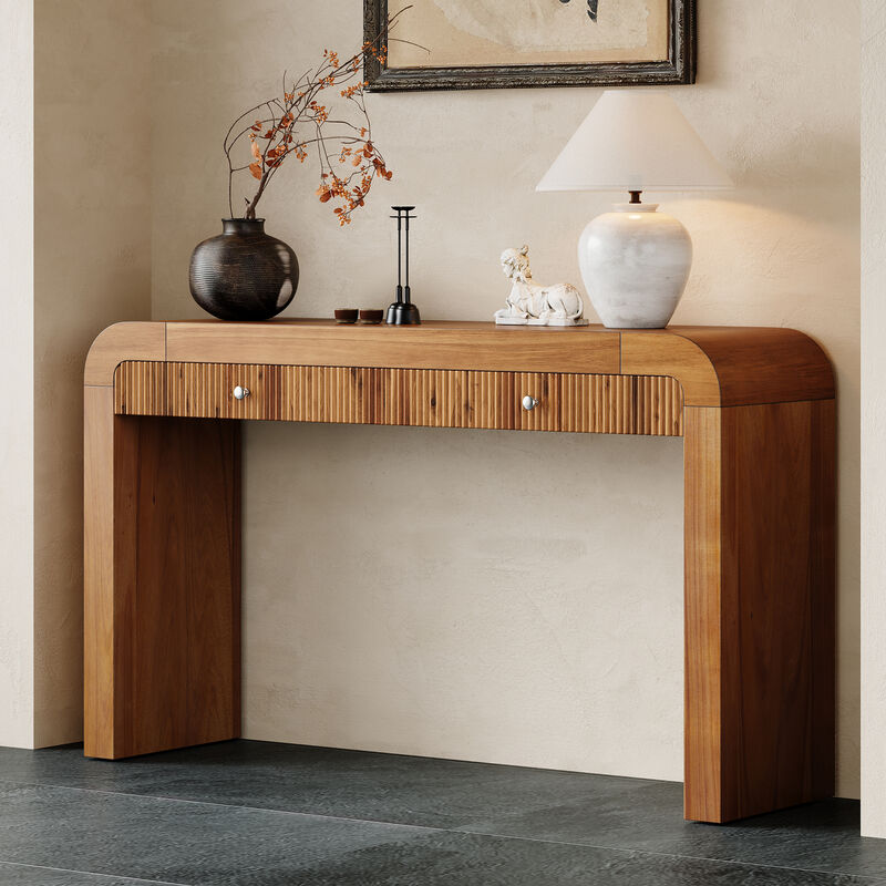Merax Rustic Console Table with Fluted Drawer Front