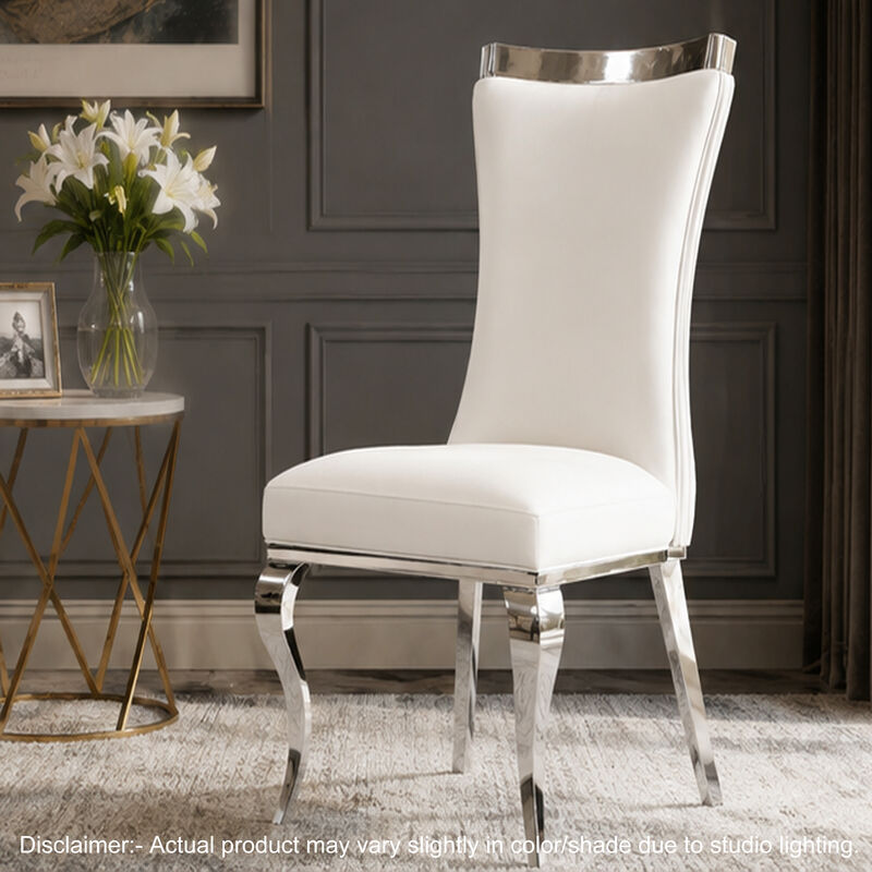 Bedy Dining Side Chair Set of 2, Textured White Velvet, Silver Saber Legs image number 8