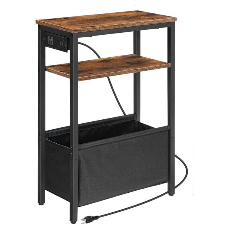 Slim Side Table with Charging Station for Bedroom and Living Room-Brown image number 0