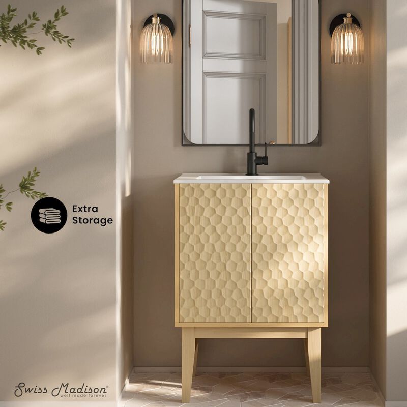 Bosse 24" Freestanding Bathroom Vanity in Natural Oak with Sink Top image number 1