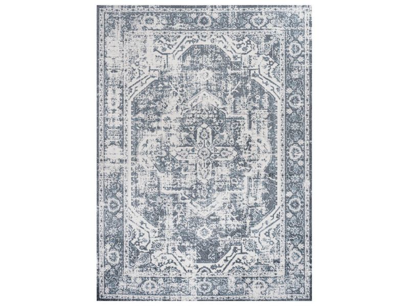 Keesha Bold Distressed Medallion Low-Pile Machine-Washable Blue/Cream. Area Rug