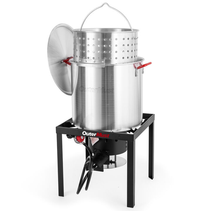 OuterMust 60 Qt. 110,000 BTU Seafood Boiling Kit with Seafood Boil Pot and Steam Basket