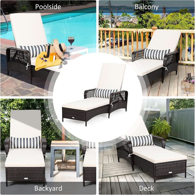 ShipItFurniture Adjustable Rattan Chaise Lounge Chair - 6-Position Recliner, Brown image number 4