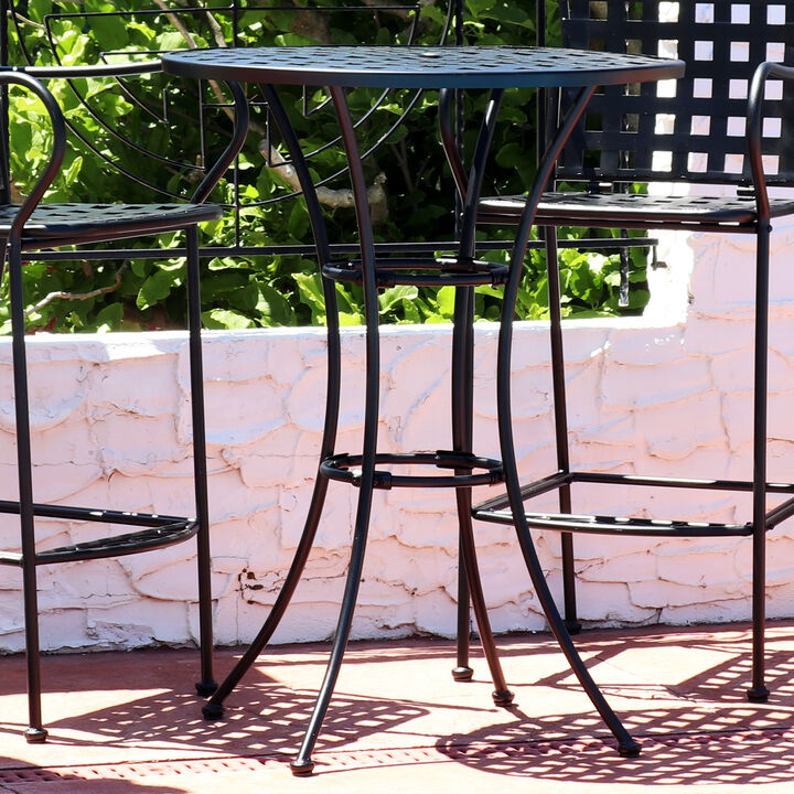 Sunnydaze 30 in Elegant Wrought Iron Round Patio Bar-Height Table - Black
