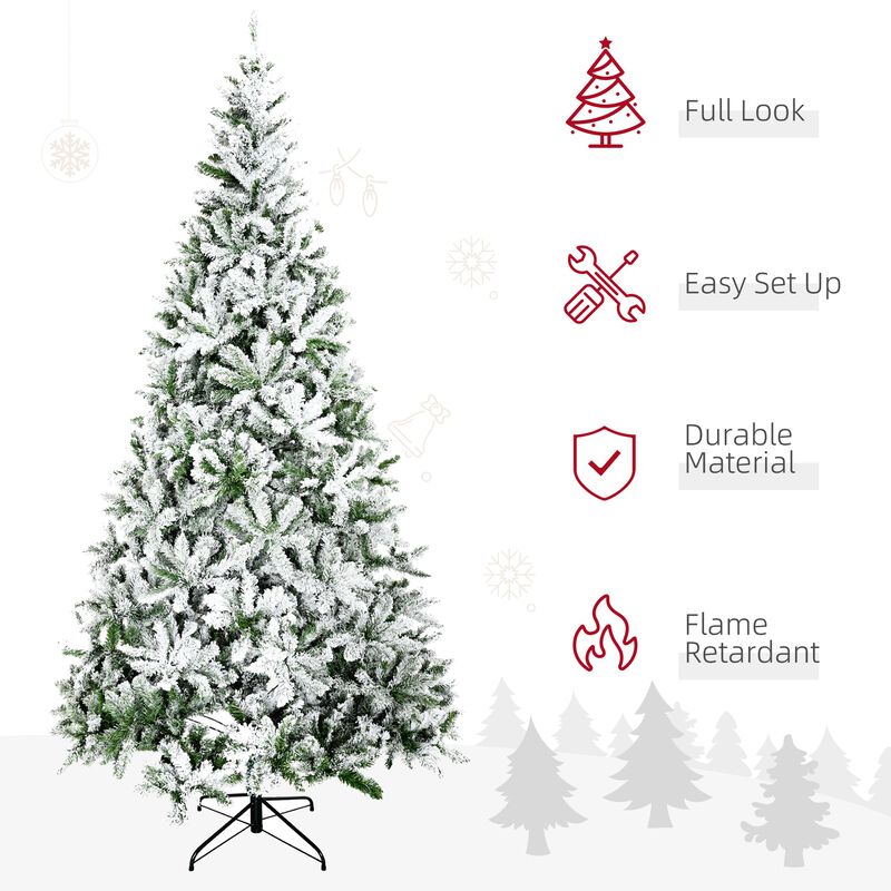 9 ft Tall Unlit Snow Flocked Pine Artificial Christmas Tree with Realistic Branches