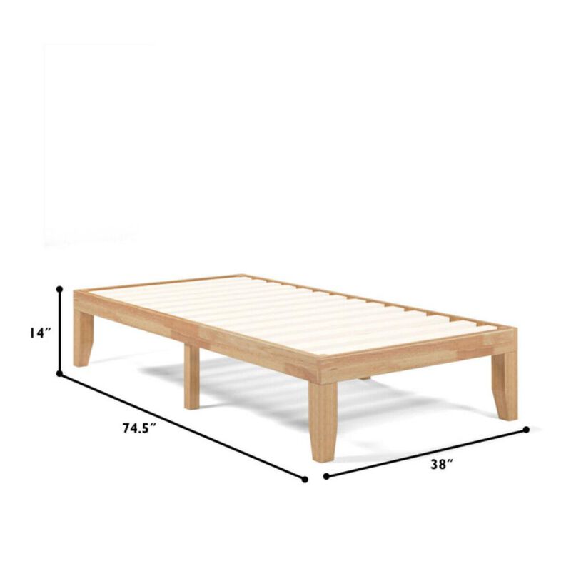 Hivvago Twin Size Rubber Wood Platform Bed Frame with Wood Slat Support