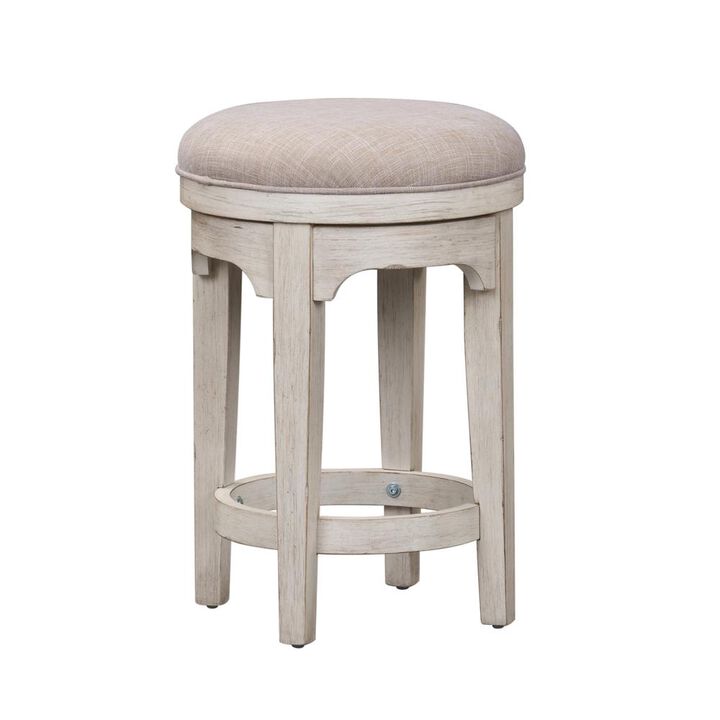 Liberty Furniture Farmhouse Reimagined Console Swivel Stool in Antique White w/ Chestnut Top