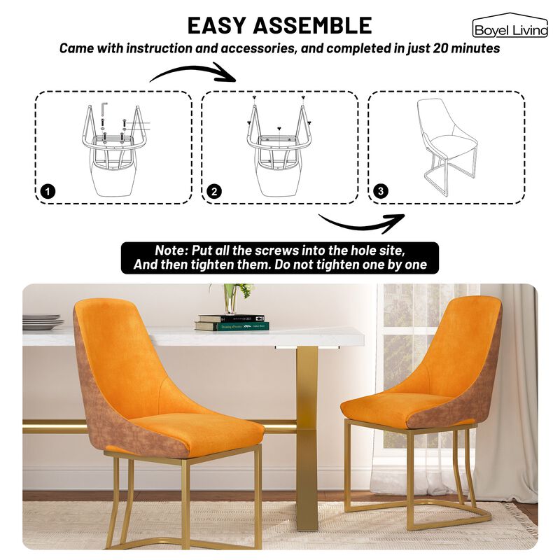 Fabric +PU Modern Dining Side Chair with Metal Legs and Swivel Leveling Feet (Set of 2) for Study, Dining Room, Bedroom, Living Room, Office Area
