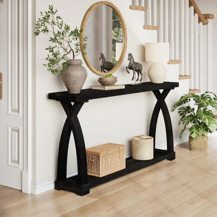 Narrow Solid Wood Sofa Console Table with 2-Tier Storage for Entryway