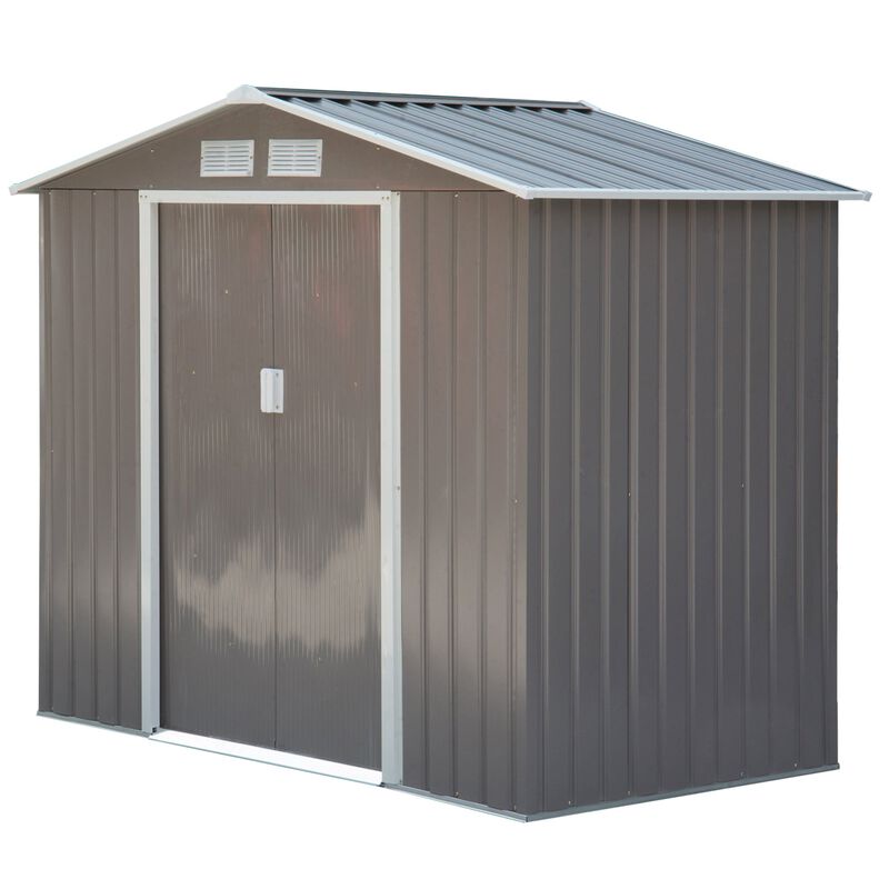 Compact Garden Vault: 7'x4' Grey/White Metal Utility Storage Shed