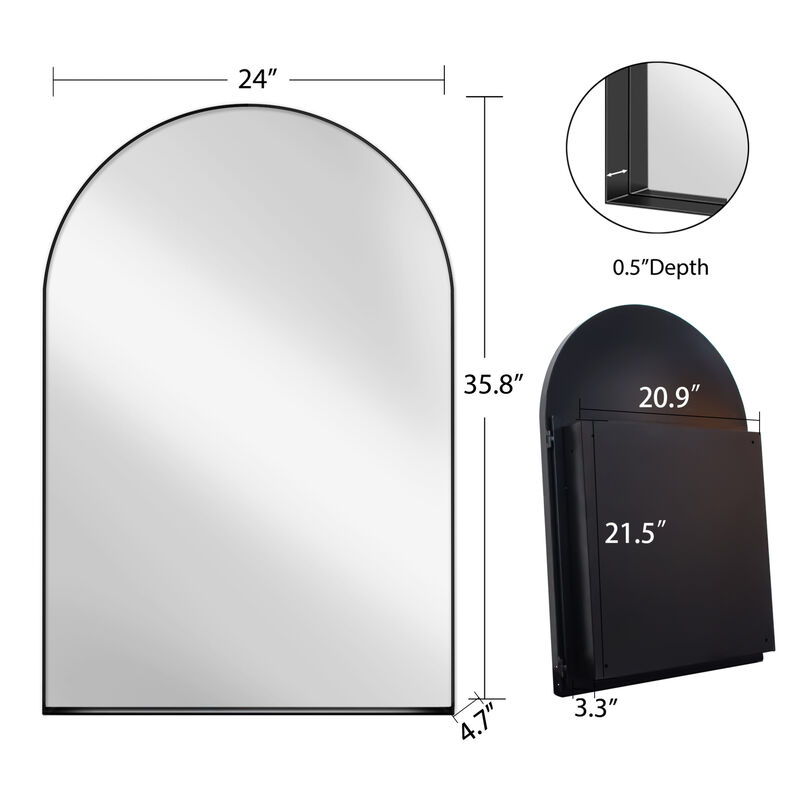 ELEMENT ACE 24x36 Inch Arched Recessed Medicine Cabinet with Adjustable Shelves and Metal Frame image number 9