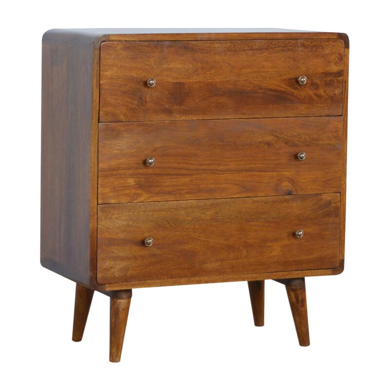 Solid Wood 3 Drawer Curved Chestnut Chest