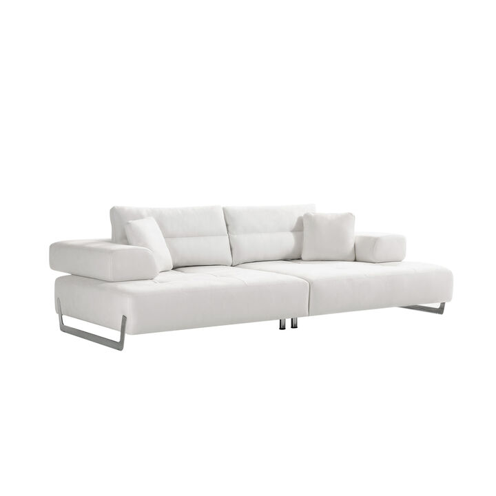 Pasargad Home Ravenna Faux Suede Sofa with Sliding Back & Armrests, White