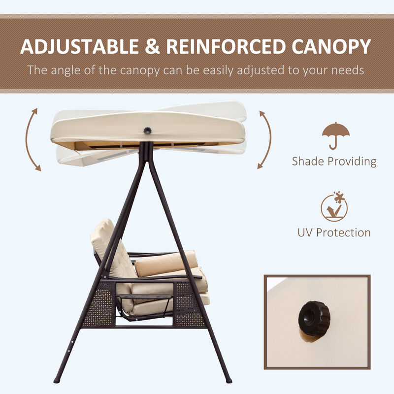Hivvago 3-Seat Patio Swing Bench with Adjustable Canopy image number 3