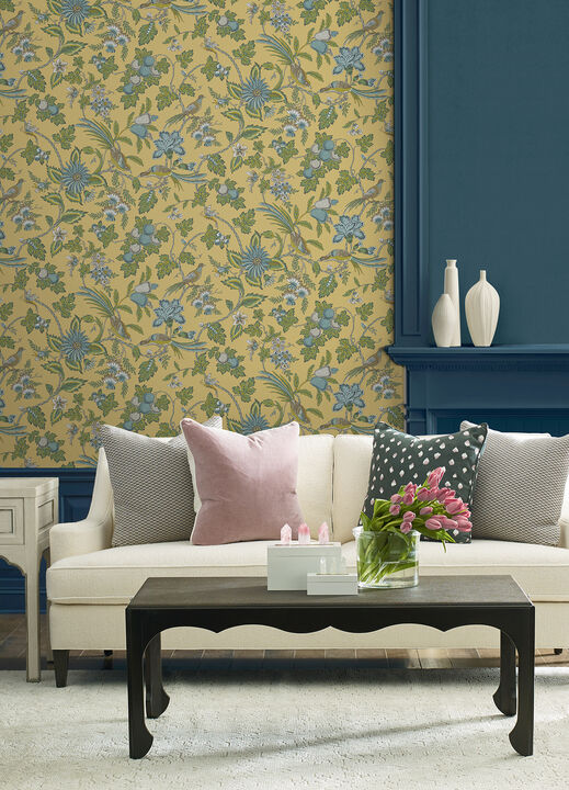 Parterre Light Yellow Jacobean Wallpaper