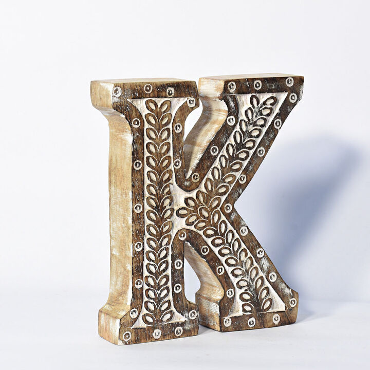 Vintage Natural Handmade Eco-Friendly "K" Alphabet Letter Block For Wall Mount & Table Top Décor