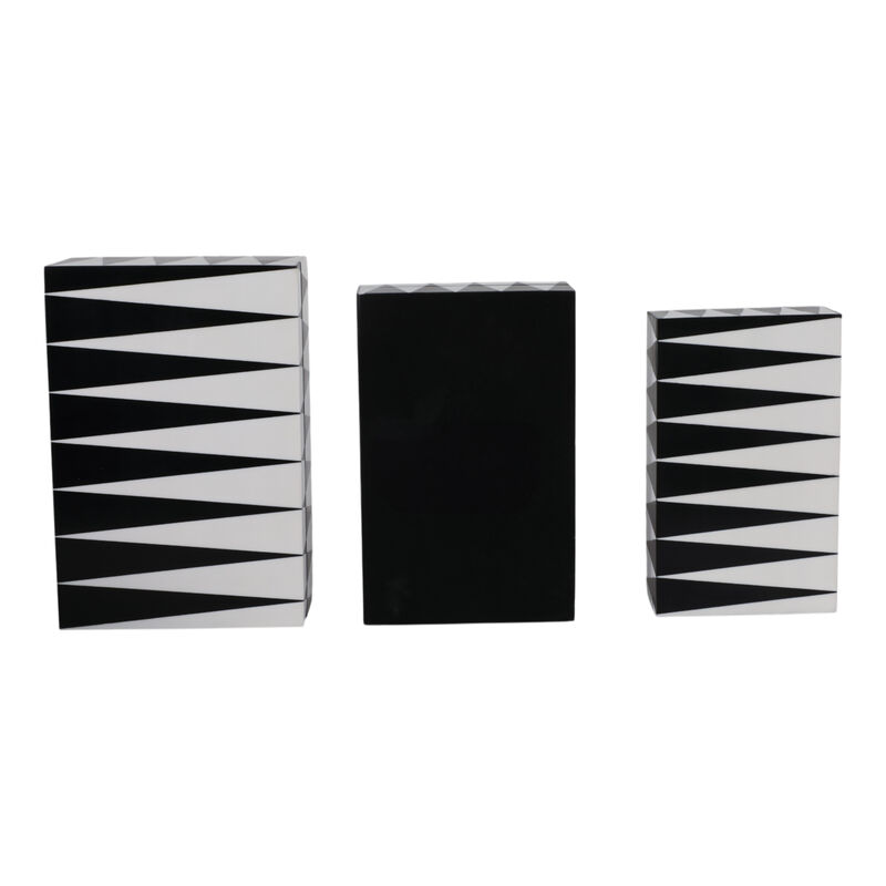 S/3 10/11/12" Triangle Pattern Boxes, Black/white image number 5