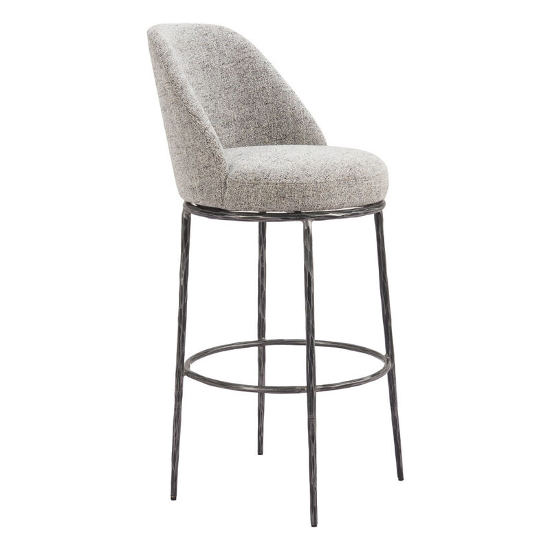 HomeRoots 32" Gray And Black Fabric And Steel Bar Height Swivel Bar Chair