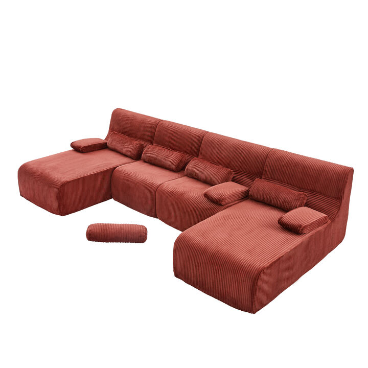 Merax Modular Corduroy Sofa with Arm Pillows, Vacuum-Compressed Packaging