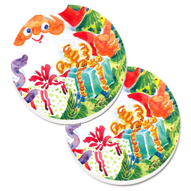 Caroline's Treasures Christmas Santa Claus You Better Watch Out Set of 2 Cup Holder Car Coasters 6121CARC, 2.56, Multicolor image number 0