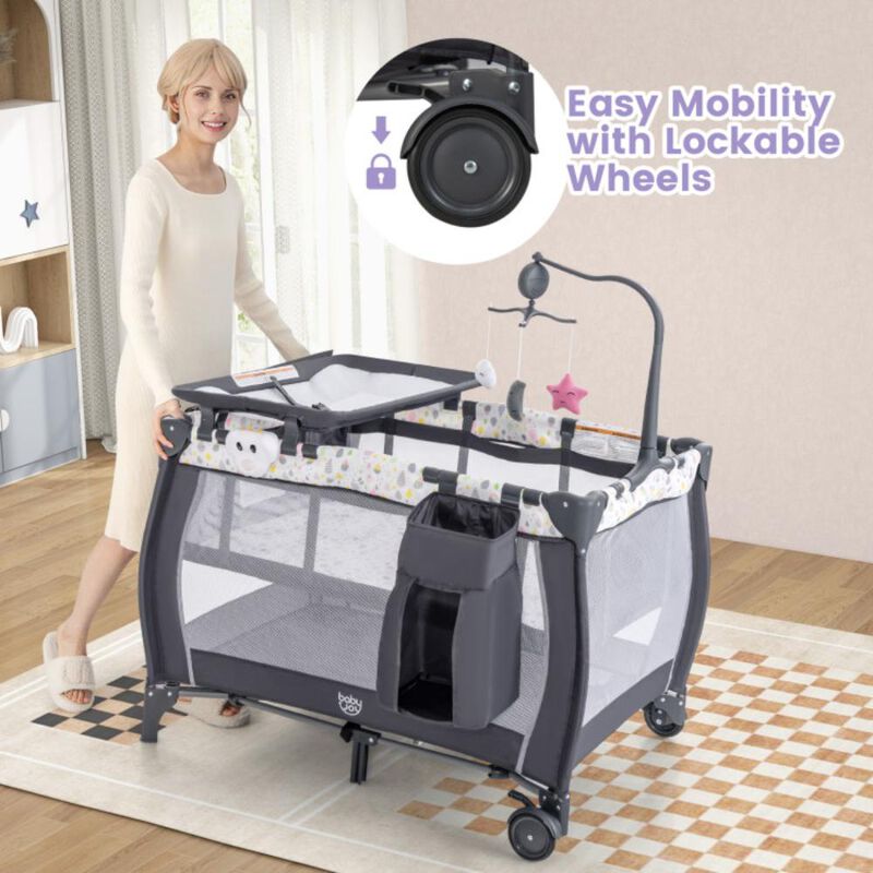 Hivvago Portable Baby Playard with Changing Table Bassinet and Music Box