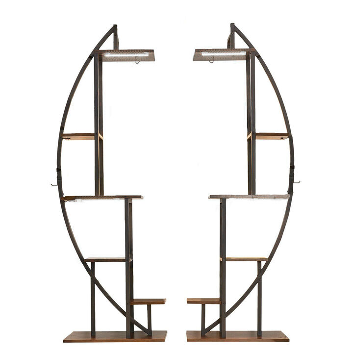 2 Pack 6 Tier Plant Stand with Grow Lights, Half Moon Indoor Plant Shelf