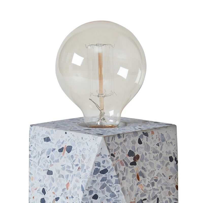 Joen 7 Inch Modern Small Table Lamp, Solid Stone Sculpture, White Terrazzo - Benzara