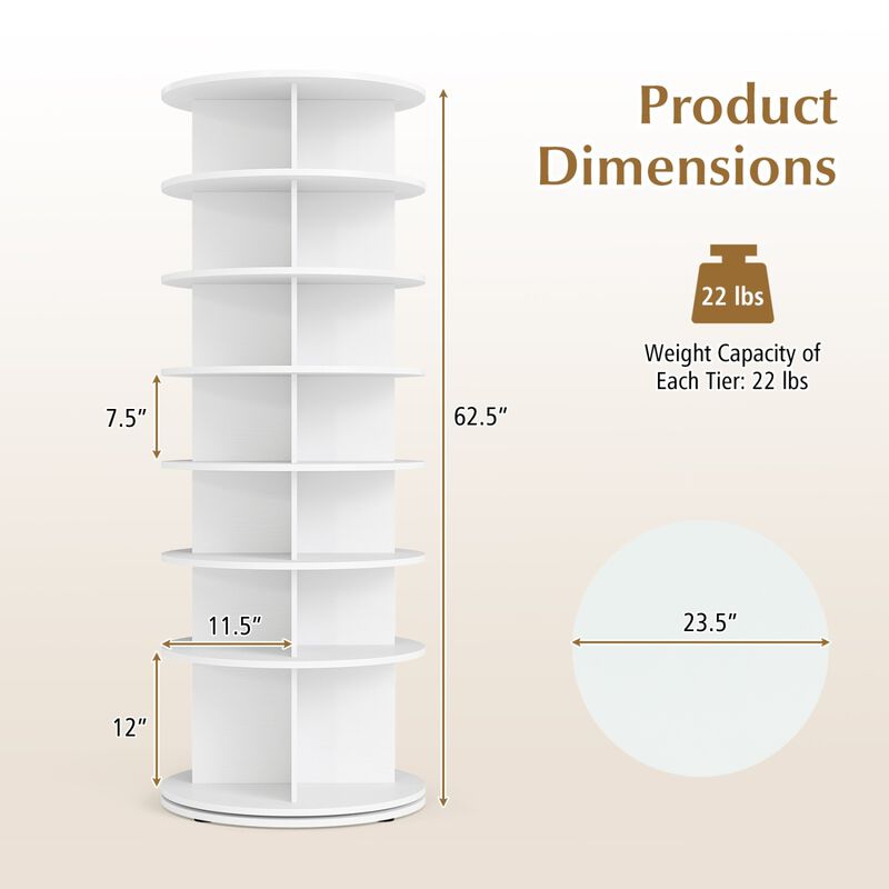 Freestanding 7-Tier Rotating Shoe Rack Storage Tower Organizer - White image number 2