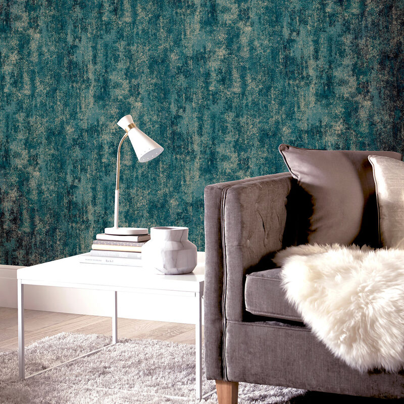 Velour Teal Distressed Wallpaper image number 3