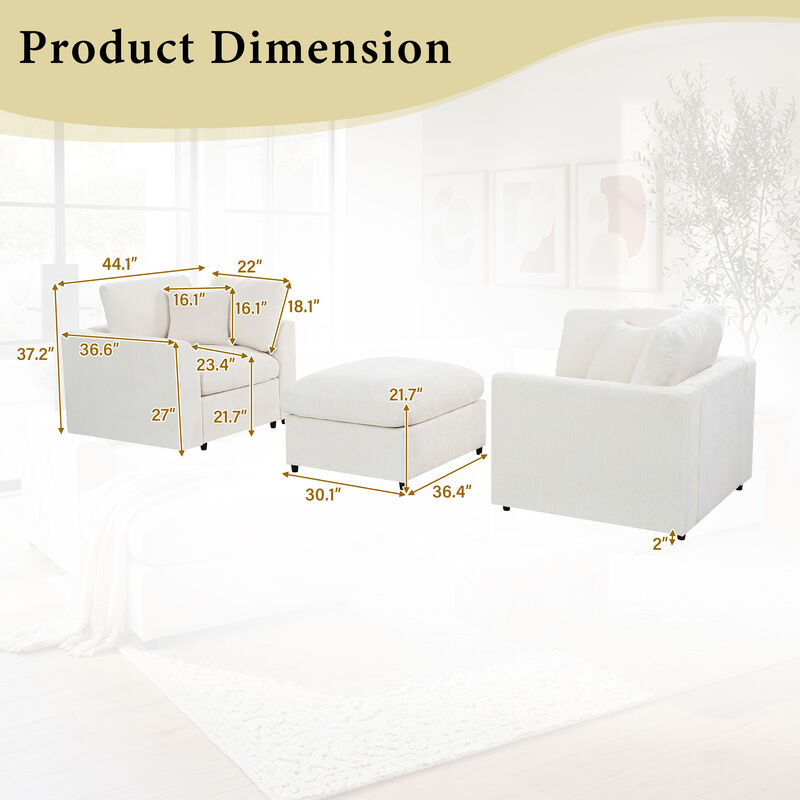 Merax 3-Piece Chenille Chair & Ottoman Set with Pocket Springs &ndash; 2 Accent Chairs image number 1