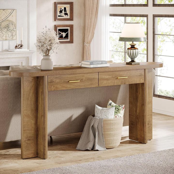 Tribesigns Farmhouse Modern Wood Console Table with Drawers