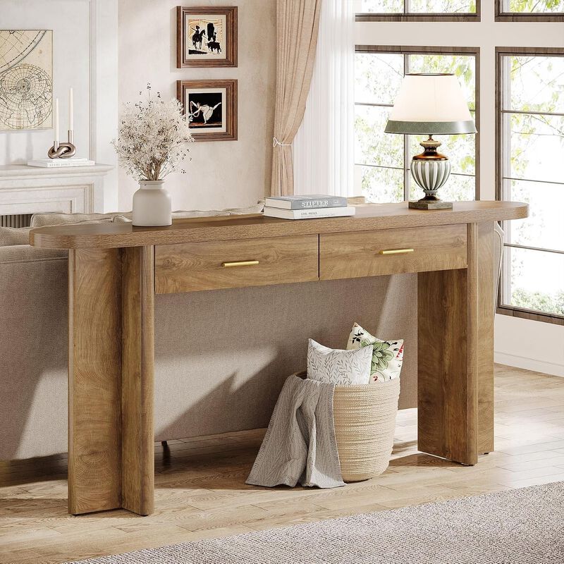 Tribesigns Farmhouse Modern Wood Console Table with Drawers image number 1